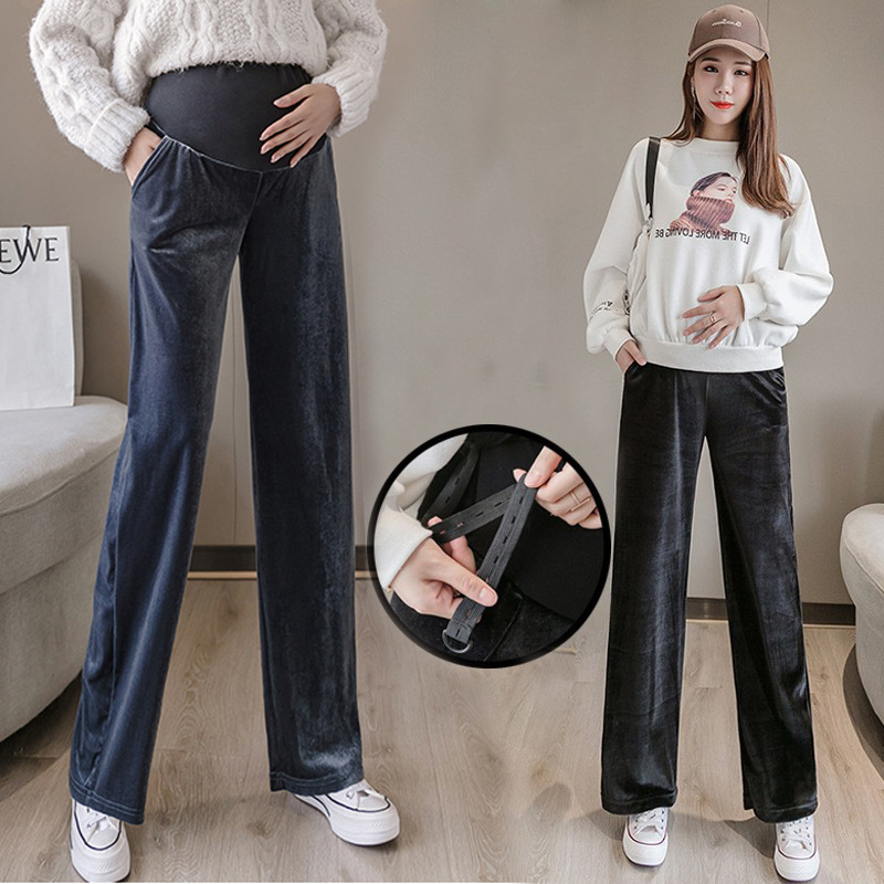 Picture of fleece-lined Thickened Golden Velvet Pants Pregnant Women's Pants Autumn and Winter Outer Wear Pants Wide Leg Pants Loose Leggings Straight Leggings