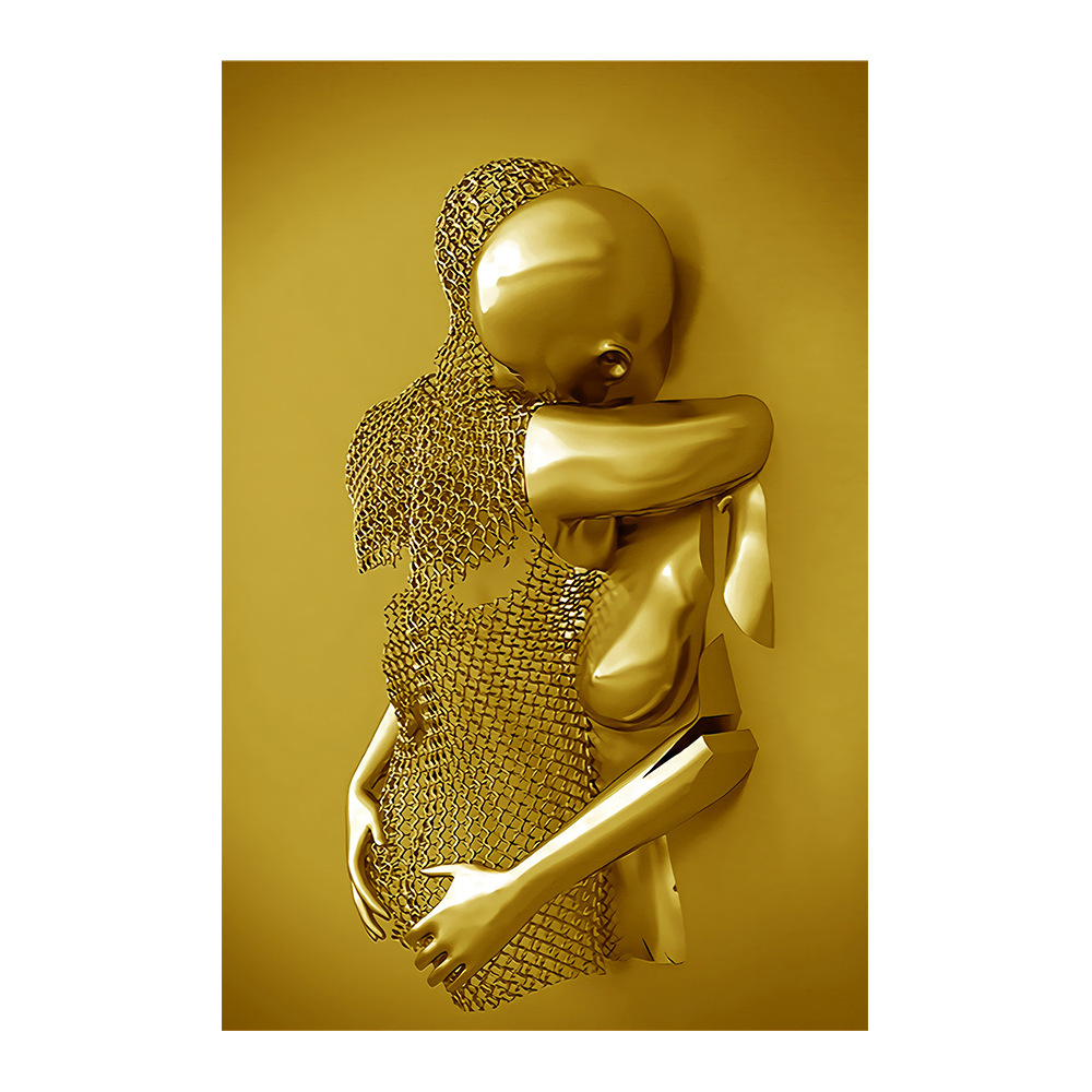 Picture of Scandinavian Home Decoration Canvas Painting Metal Character Statue Poster Hanging Painting Wall Frameless Painting Core Creative Metal