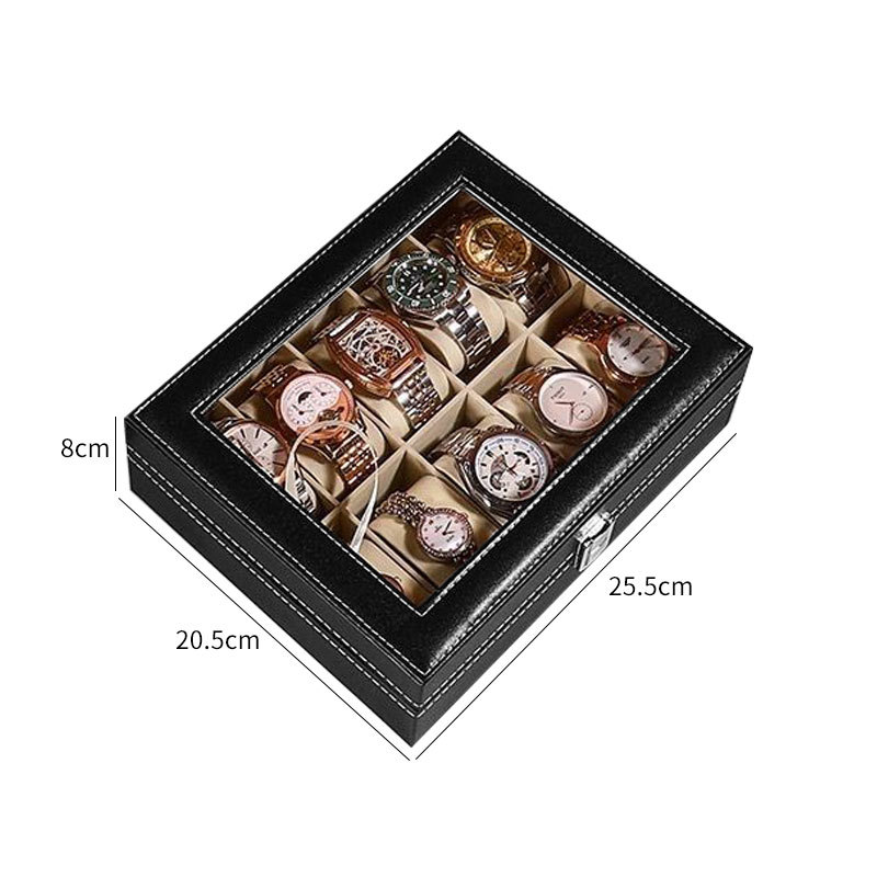 Picture of High-grade leather 10-position watch box mechanical watch storage display box high-permeability glass cover counter watch box cross-border