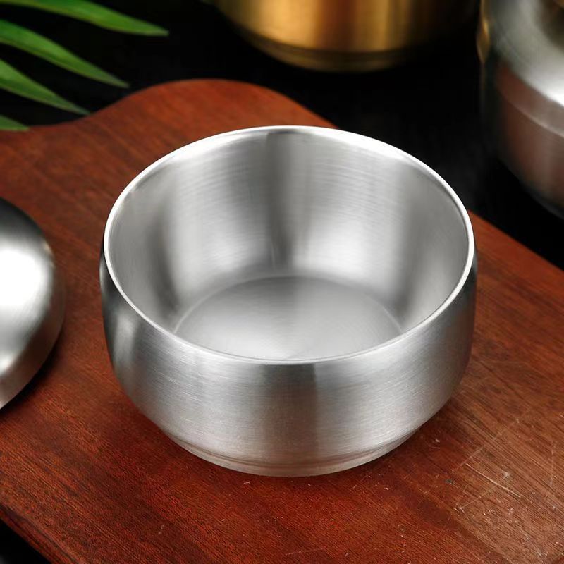 Picture of 304 Stainless Steel Korean Style Rice Bowl with Cover Bowl Household Double Layer Anti-scalding Soup Bowl Children's Rice Bowl Cooking Kimchi Bowl