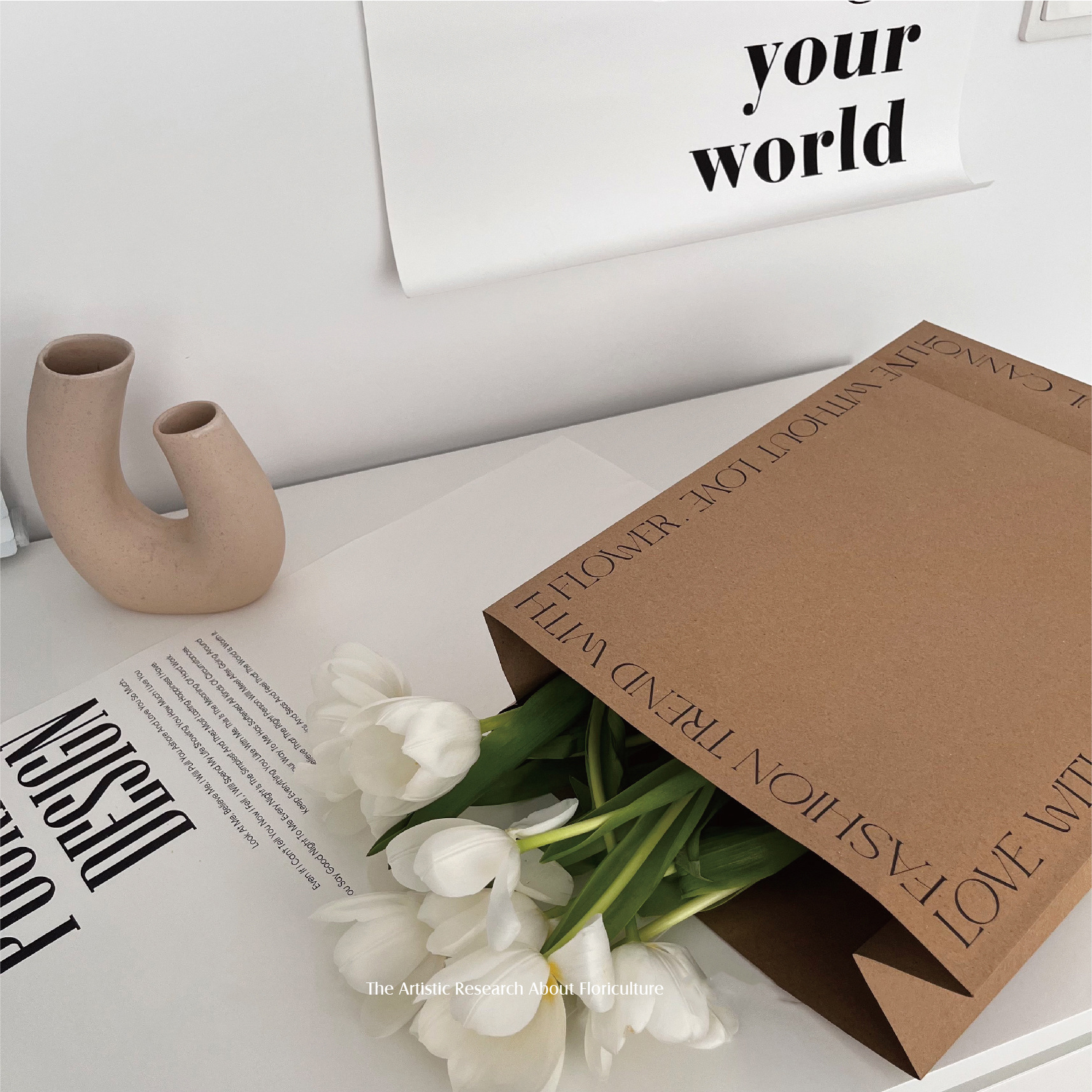 Picture of Flower packaging bag ins style bouquet bag rectangular gift bag kraft paper bag net red English hug bag wholesale