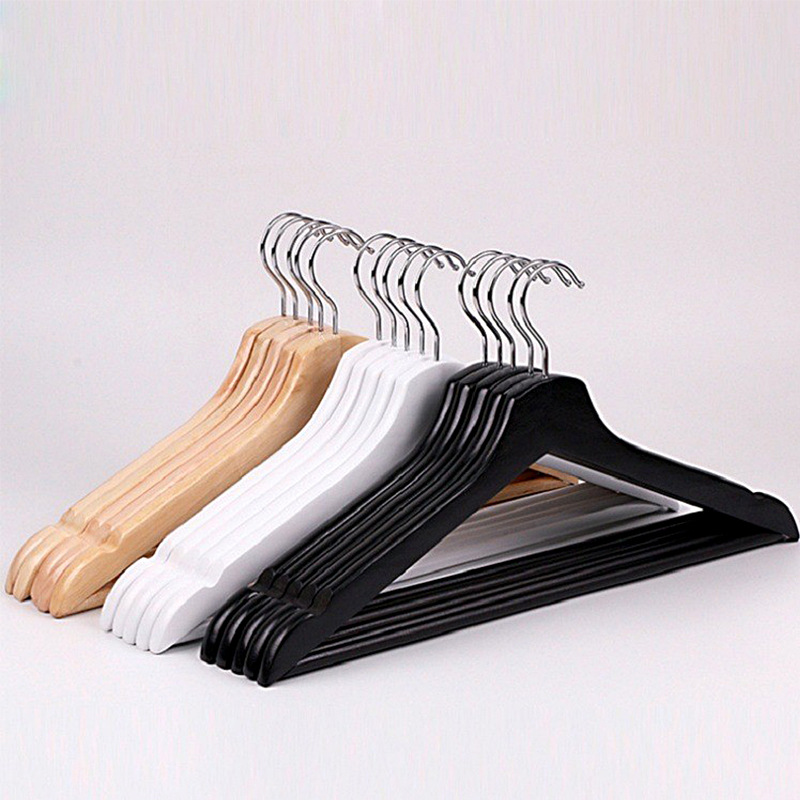 First-class flat head solid wood hanger black and white men's clothes drying rack home wardrobe clothes rack black wooden hanger wholesale