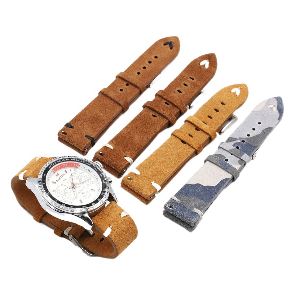 Spot velvet layer suede strap source factory quick release raw ear buckle leather stitching strap bracelet