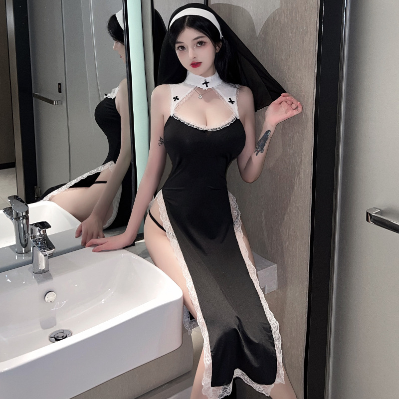 Sexy lingerie sexy hollow girl dress game suit cosplay nun role play generation