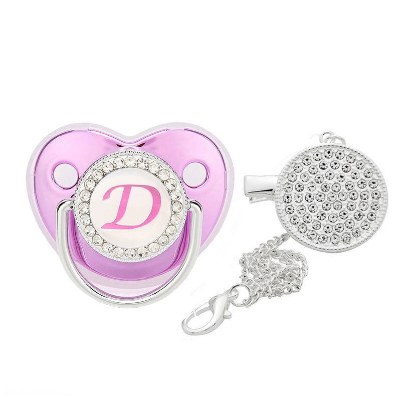 Picture of Cross-border hot new 26 letters purple drill baby play mouth silicone baby comfort play mouth with chain clip