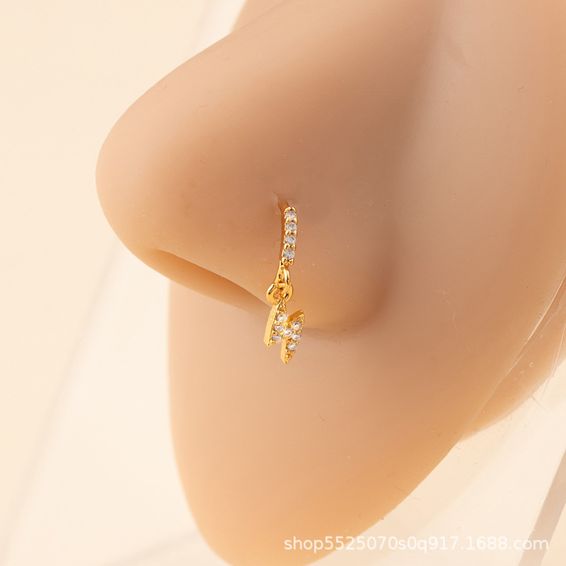 Cross-border European and American Wind Lightning Micro-inlaid Zircon Pendant Nose Ring for Men and Women Personality Trendy Cool Nose Nail Fashion Nose Ring