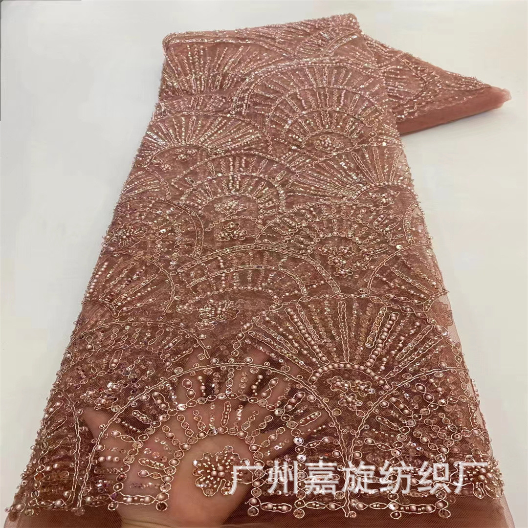 European and American beaded embroidery wedding dress lace mesh embroidery fabric spring and summer dress women's dress embroidery cloth JX4048