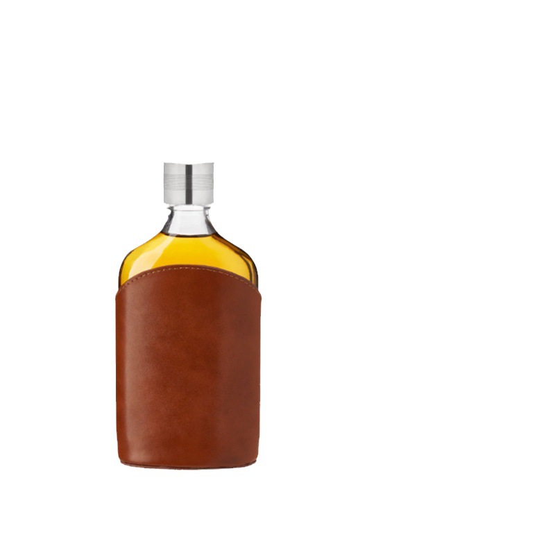 Picture of Factory wholesale 7 oz leather hip flask holster glass wine bottle protective holster whisky flagon bag