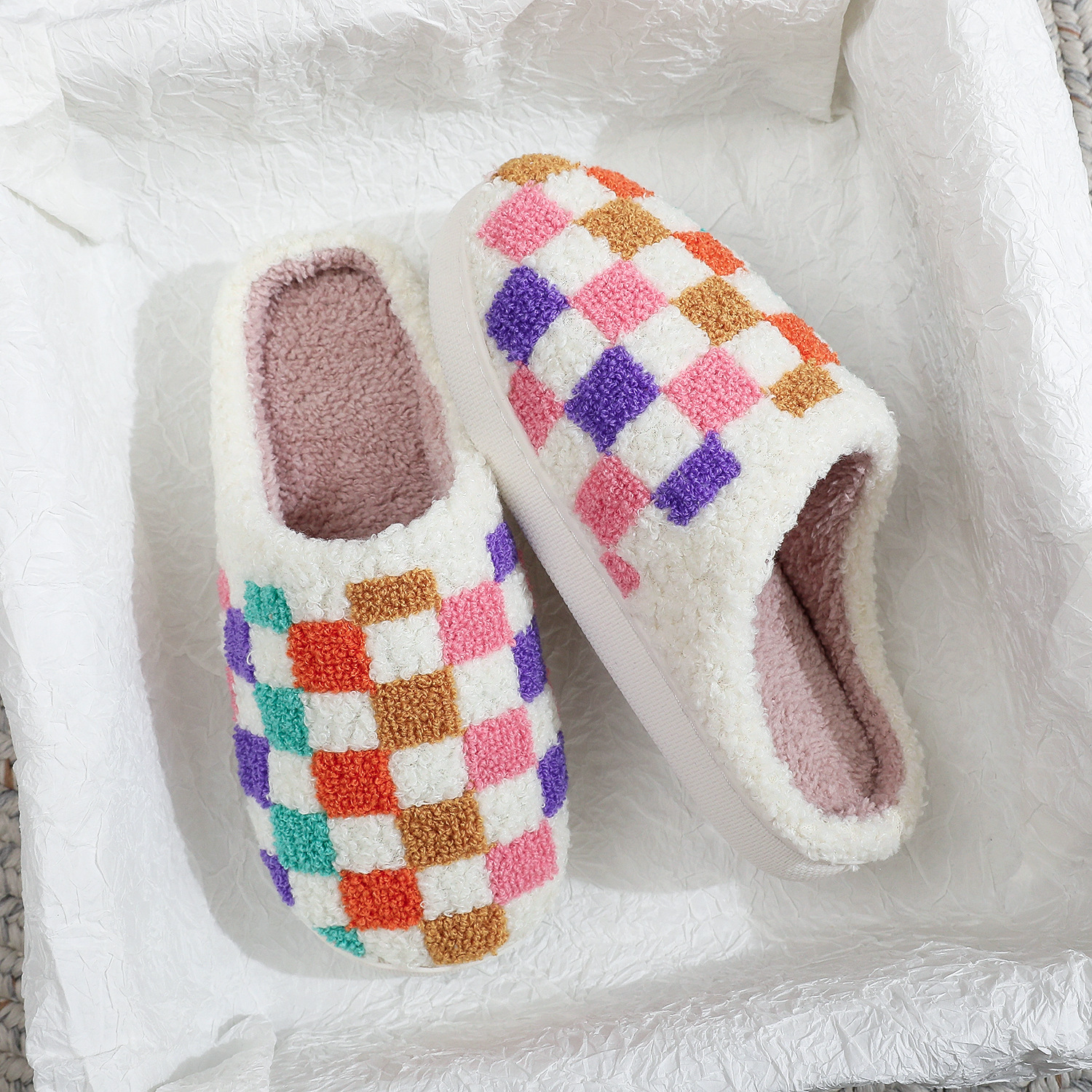 European and American colorful plaid printed embroidered cotton slippers for men and women home winter wool slippers wholesale AliExpress generation new