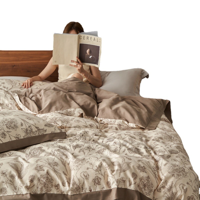 High-end wind thickened sanding winter four-piece cotton cotton bed sheet quilt cover American retro style autumn and winter bedding