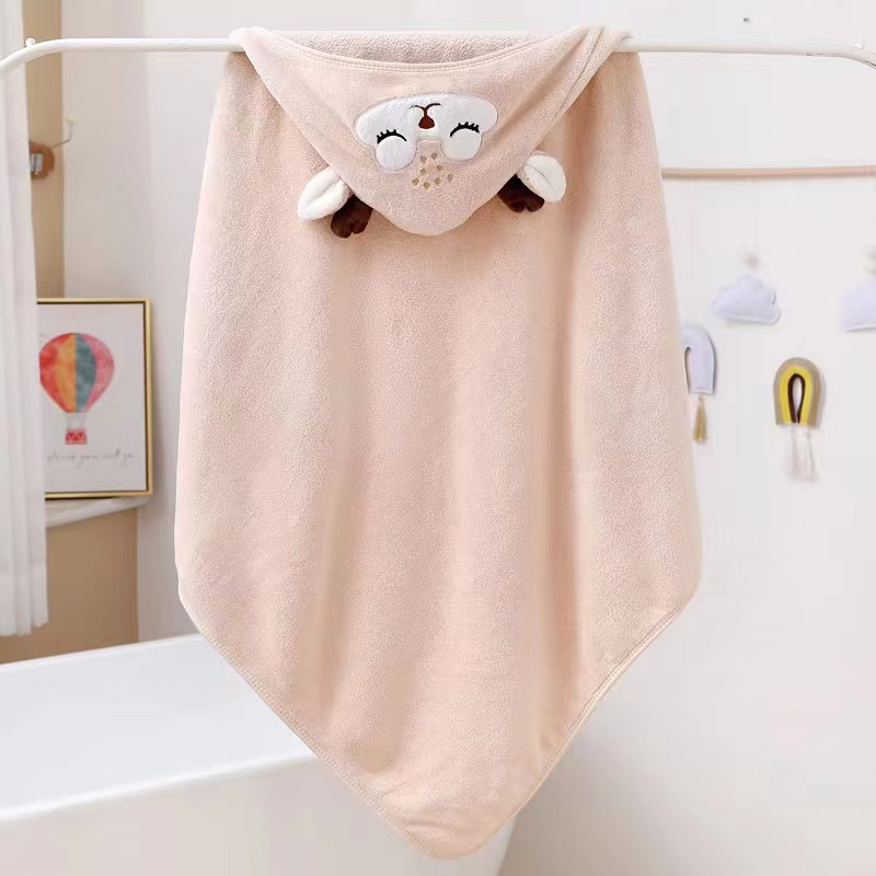 Picture of Baby Blanket Coral Fleece Embroidered Cartoon Hooded Bath Towel Kick-proof Cloak Newborn Baby's Cloak Travel Cloak