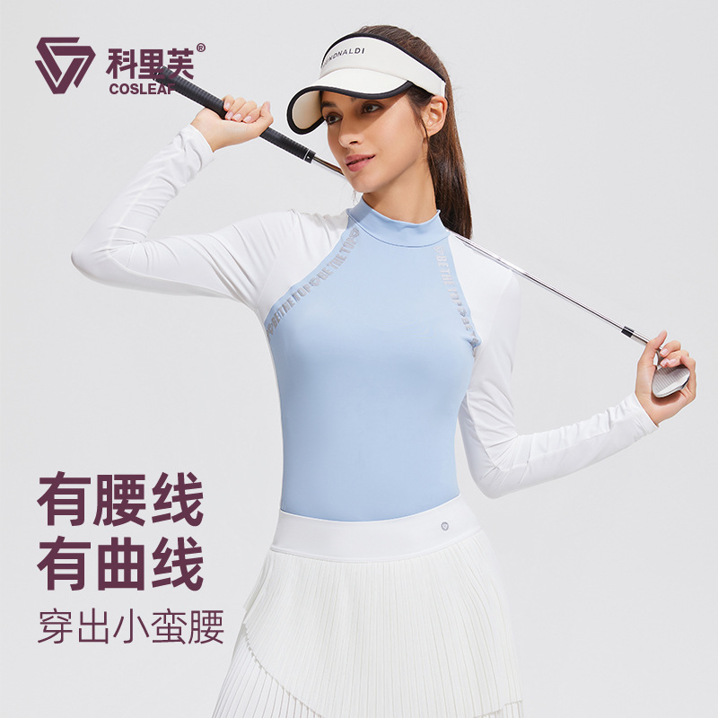Color-Blocked Half-High Collar Long-Sleeved Golf Clothing Thin Breathable Women's High-Elastic Fashion Fitness Running Clothing C043