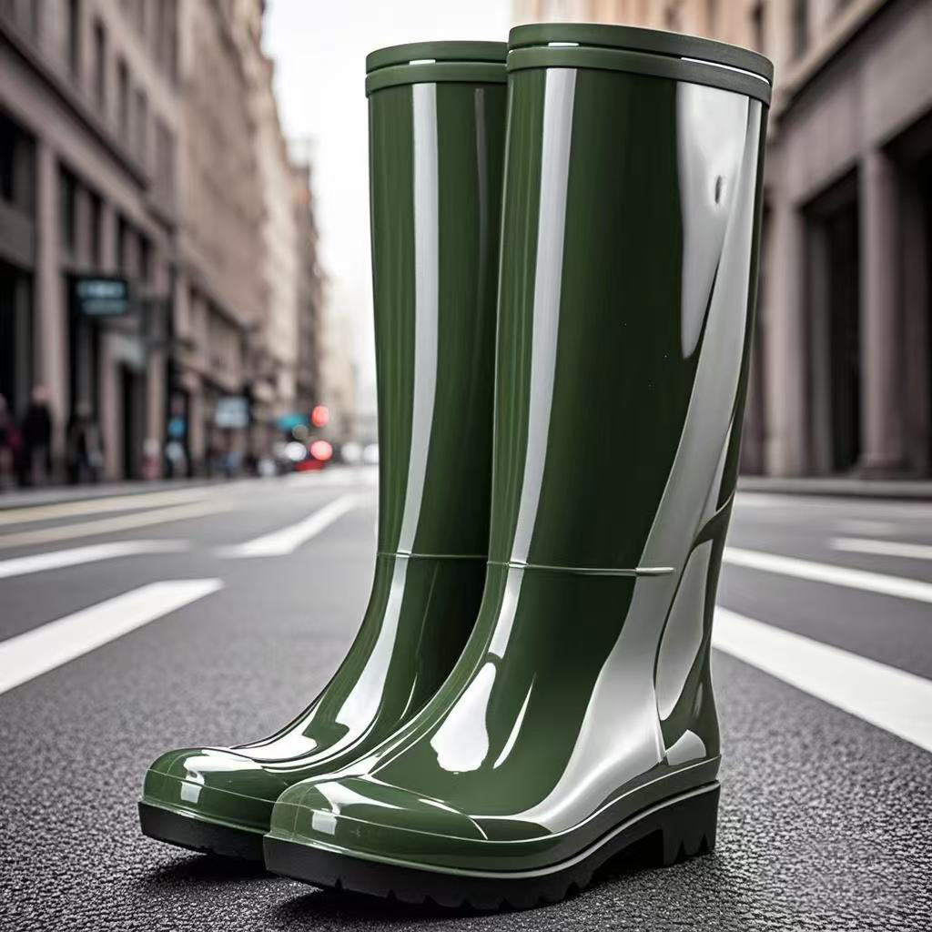 Work Safety High-Top Rain Boots Camouflage Men's Rubber Sole Waterproof Wear-Resistant Water Shoes Fleece-Lined Warm Shoes Popular on Taobao