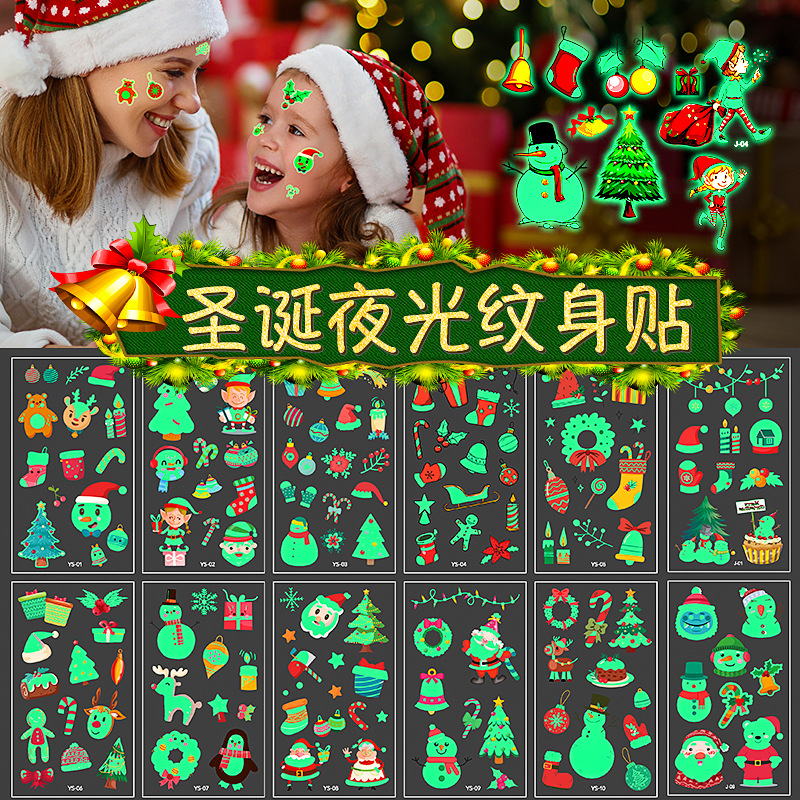 new cartoon Christmas luminous children tattoo stickers party disposable tattoo stickers