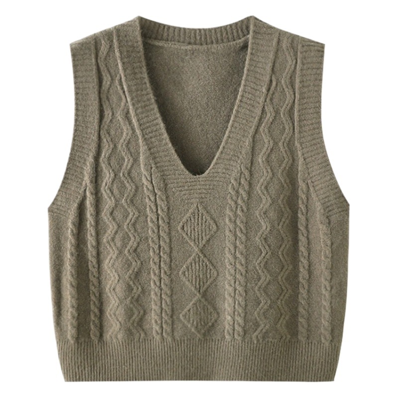 2025 Autumn and Winter V Neck Knitted Vest Pullover Casual College Style Sleeveless Sweater Women's Fashion Top Vest Easiest for Match