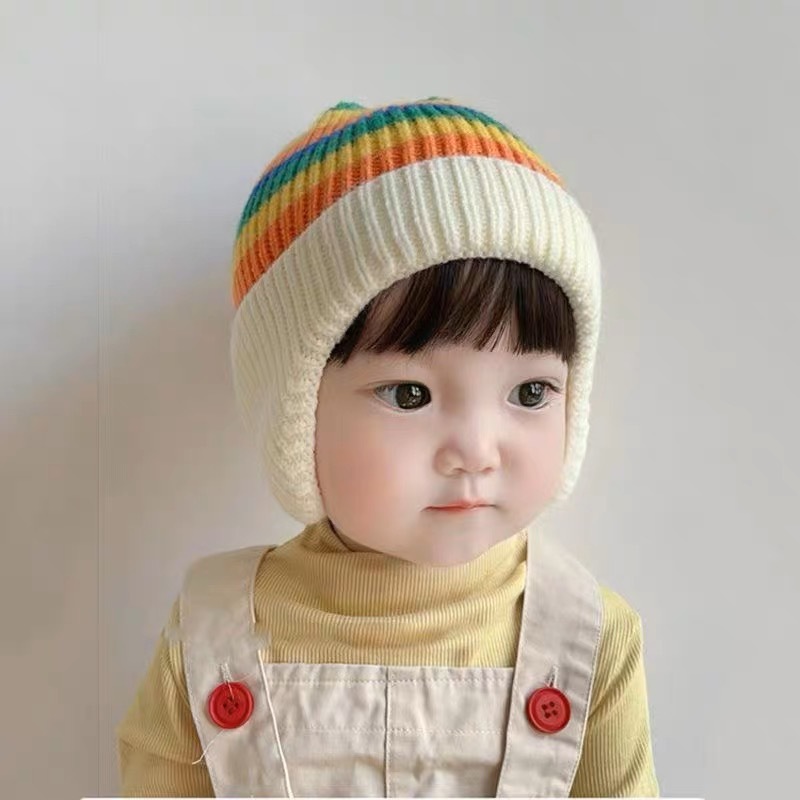 Picture of Children's hat autumn and winter girls' pullover hat Korean-style knitted hat colorful wool hat baby boys' warm earmuffs hat tide