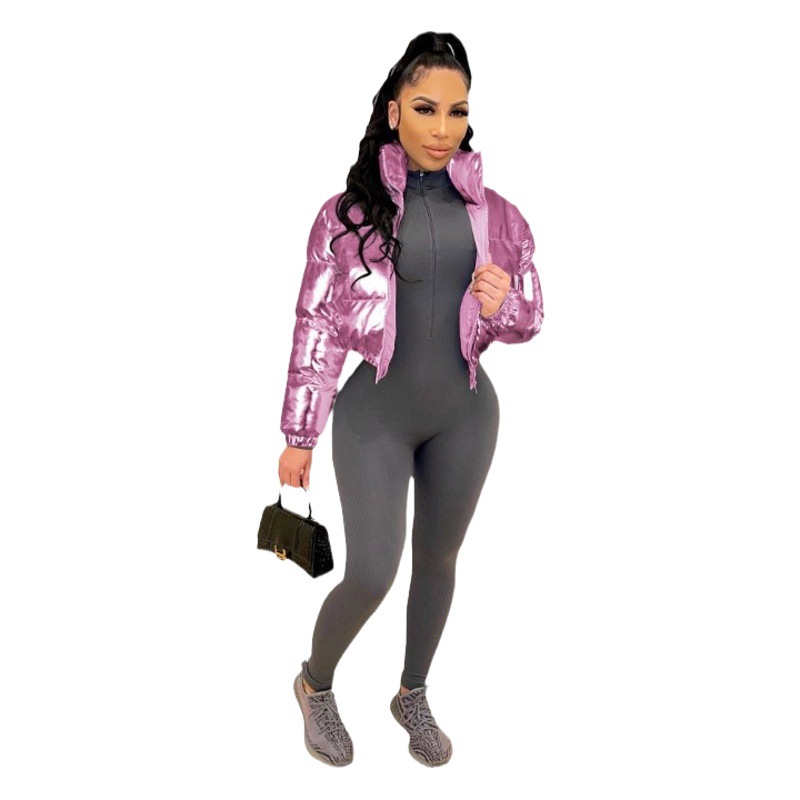 2023 autumn and winter Amazon new European and American women's clothing fashion bronzing North American fashion casual short jacket cotton-padded coat
