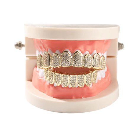 Cross-border new hip-hop eight-tooth real gold braces copper zircon micro-inlay real gold Halloween exaggerated hiphopgrillz