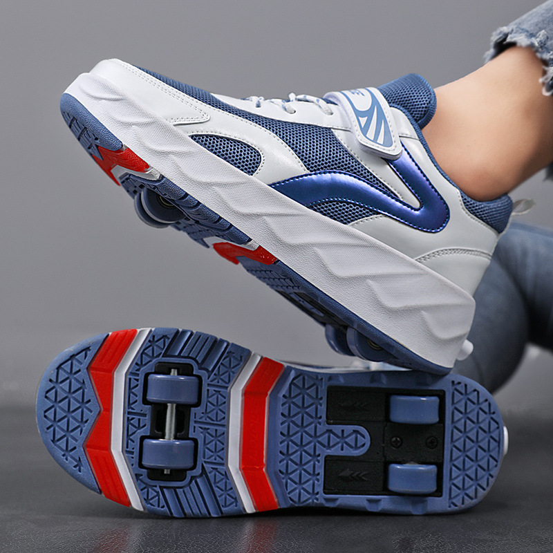Picture of Boys' New Four-wheel Heelys with Light Charging Two-wheel Skate Shoes with Lace Wheels Mesh Shoes for Boys and Girls