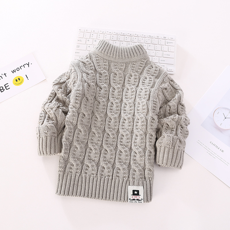 Picture of 2025 Children's Sweater Unisex Small Cable Knit Solid Color Round Neck Long Sleeve Knitwear for Older Children Cross-Border Hot Item