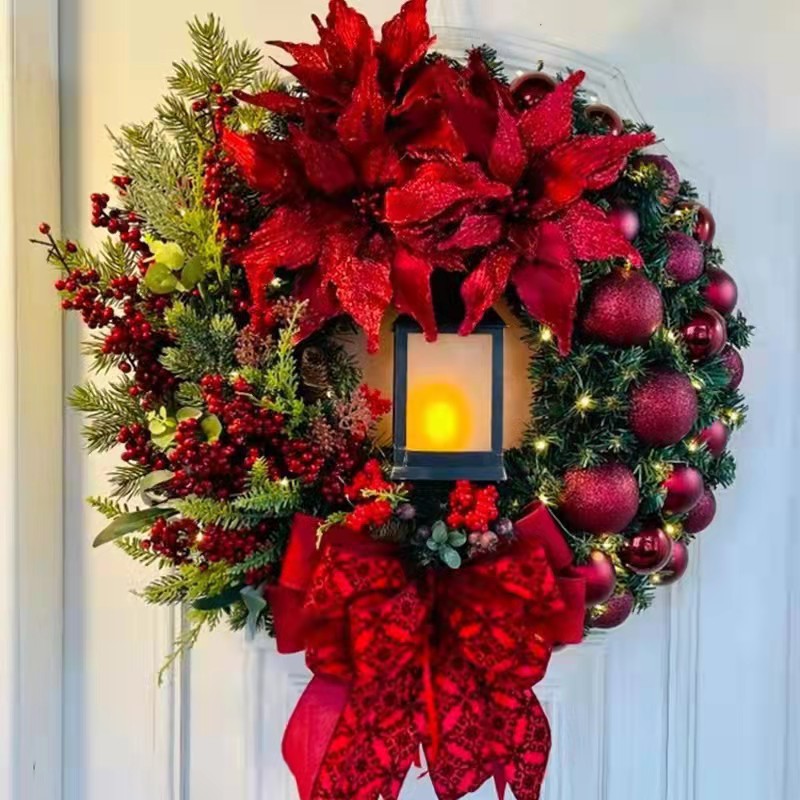 Flower Smile Cross-border Christmas Holiday Decorations Christmas Wreath Oil Lamp Christmas Supplies Wreath Decoration Safflower Home