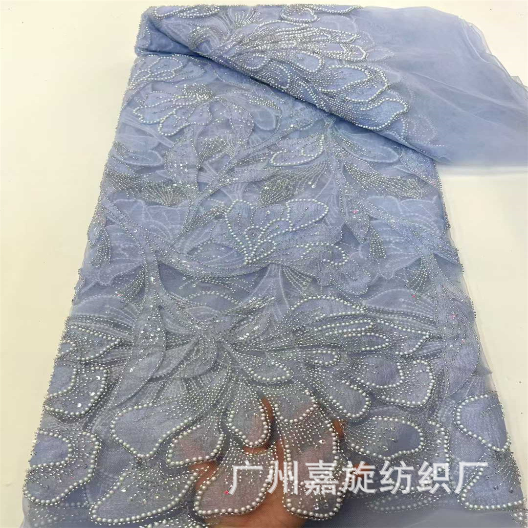Picture of New Double-Layer Patchwork Embroidered Mesh Fabric with Beads and Tube Beads for Wedding Dresses and Evening Gowns