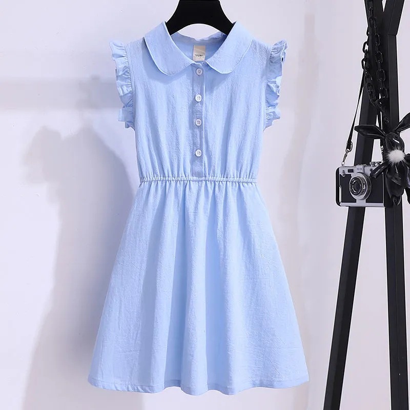 Girl's Western Style Dress Summer Princess Style New Style Sleeveless Lace Dress for Large Children's Beach Midi Dress