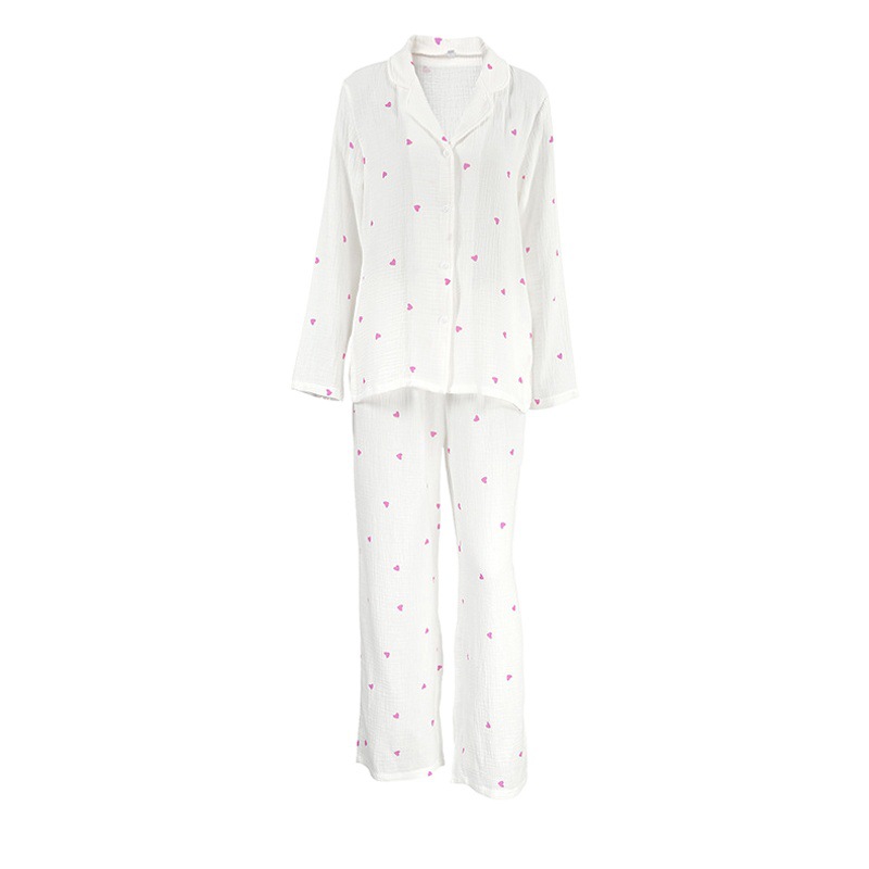 Cross-border European and American autumn fashion 2023 pure cotton love pajamas two-piece casual comfortable soft Women's Home wear