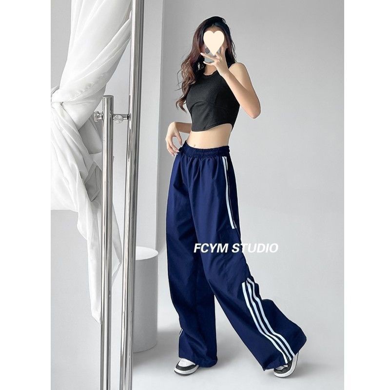 Picture of European and American style hot girl three-bar wide-leg overalls pants women's autumn street high waist slimming sports loose drag high street tide