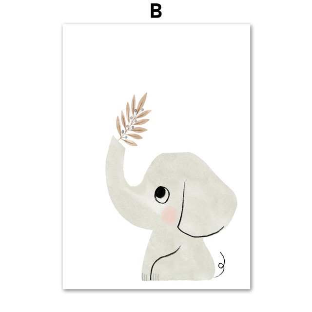 Picture of Amazon Nordic Poster Cartoon Bear Elephant Giraffe Sloth Sun Rainbow Mural Children's Room Decoration Poster