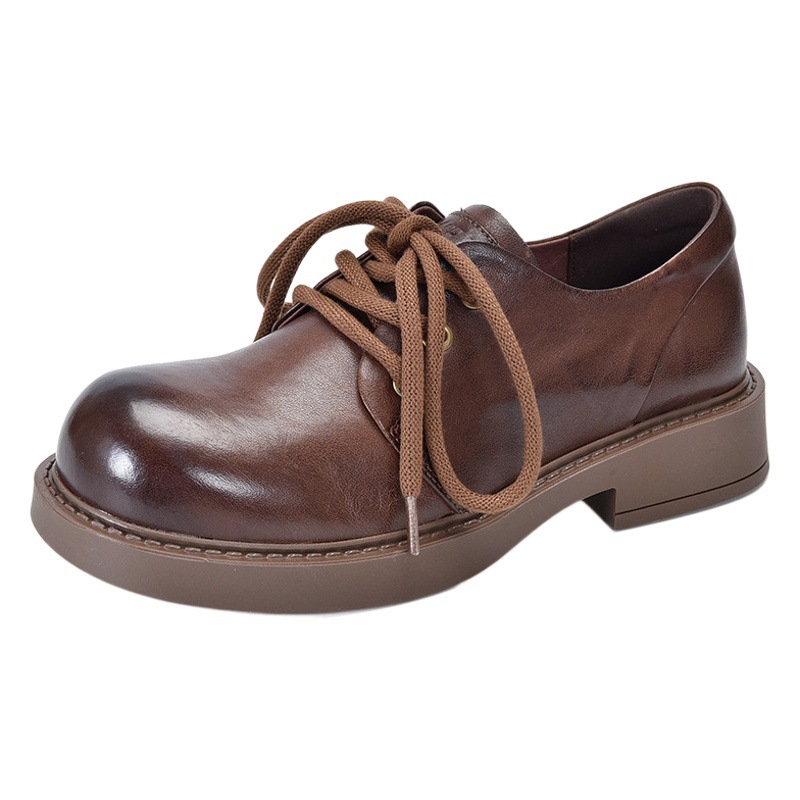 [Event Price 128] Single Shoe Soft Leather High-End Lace-Up Versatile Retro British Style Women's Shoes First Layer Cowhide