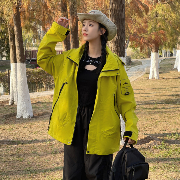 2024 Spring and Autumn New Solid Color Outdoor Hooded Rush Clothes Sports Mountaineering Jacket for Couple Windproof Waterproof Single Rush