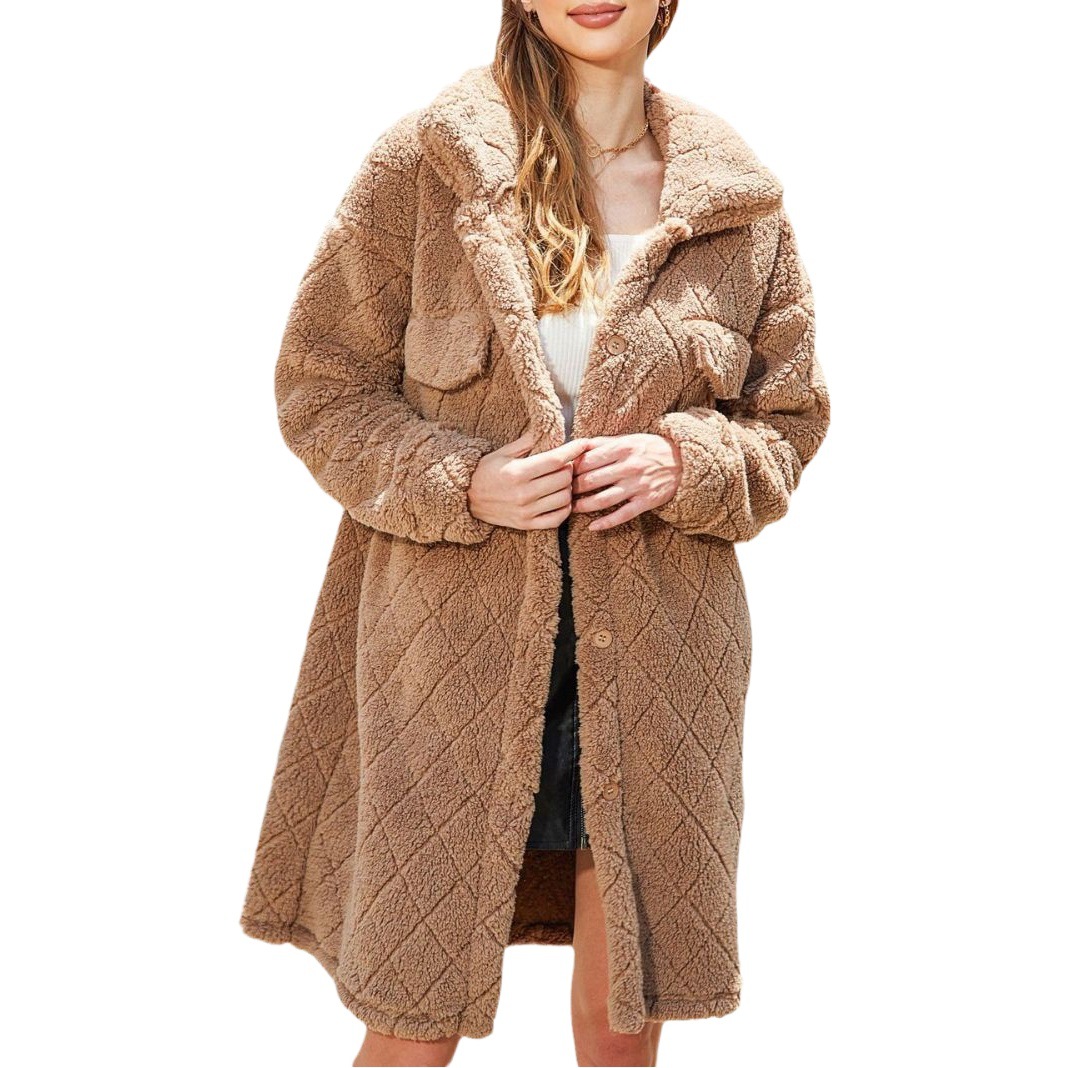 Flash velvet 2023 autumn and winter new European and American women's Amazon cross-border plush loose single-breasted diamond coat