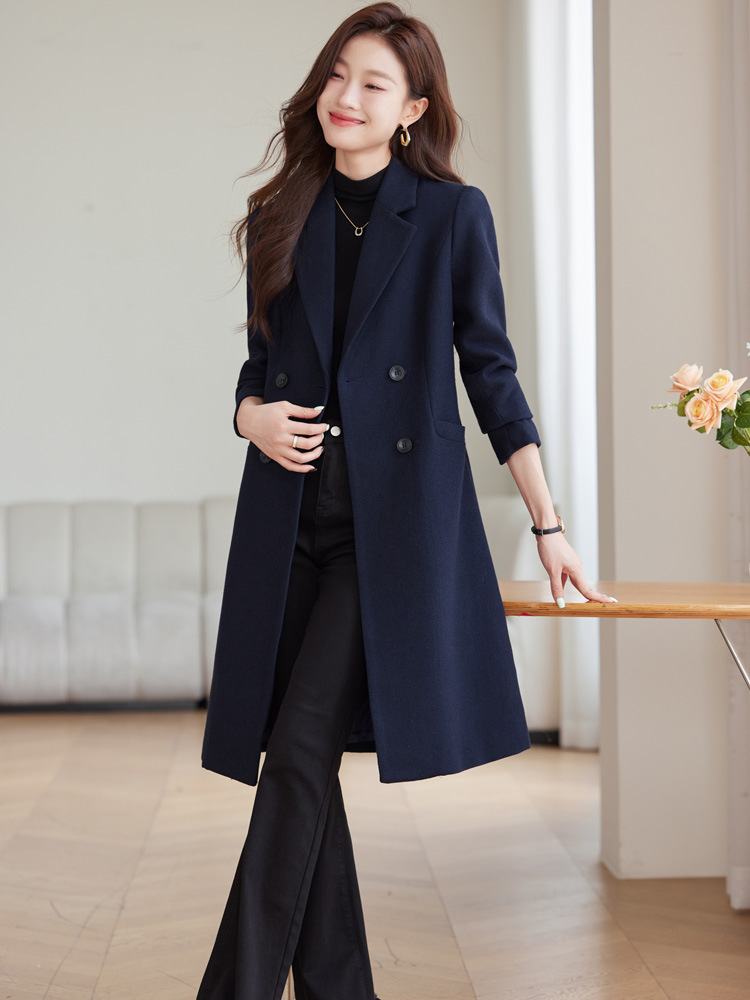 Picture of Suit windbreaker coat this year popular long commuter small temperament overalls hidden blue woolen coat