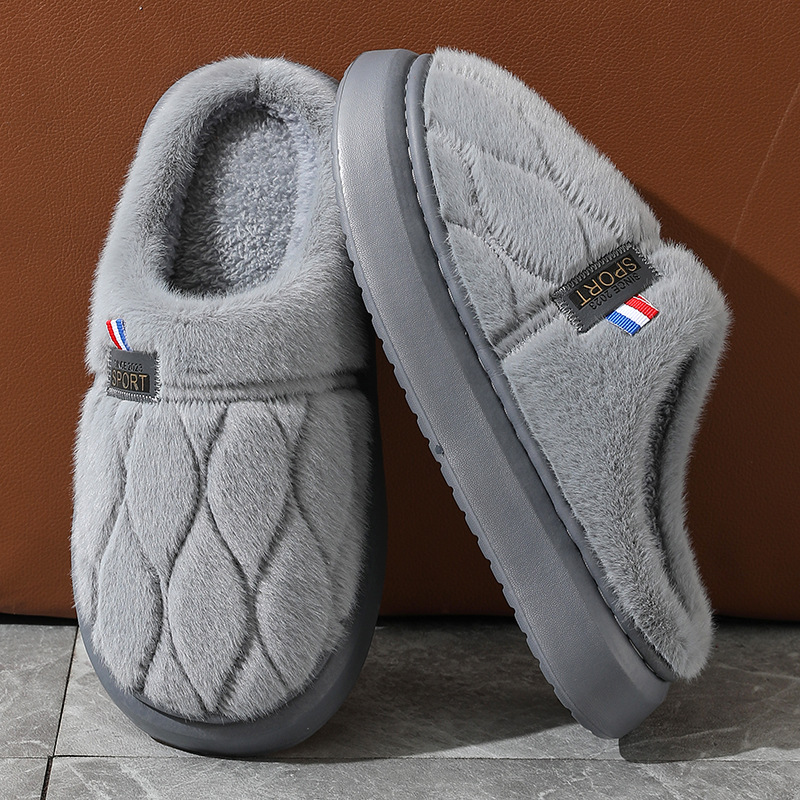 Extrasize cotton slippers men's 2024 new winter room velvet comfortable warm wool slippers winter fleece-lined cotton slippers