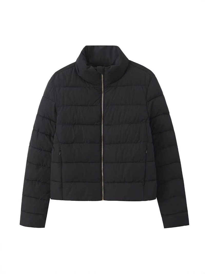Cross-border ZA Women's 2024 European and American Autumn and Winter New Fashion Casual All-match Simple Vertical Collar Thick Cotton-padded Jacket Coat