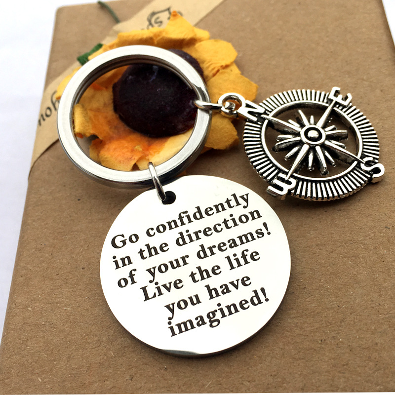 Stainless Steel Keychain 2025 Graduation Gift Go confidently in .. Ship Anchor Compass Keychain
