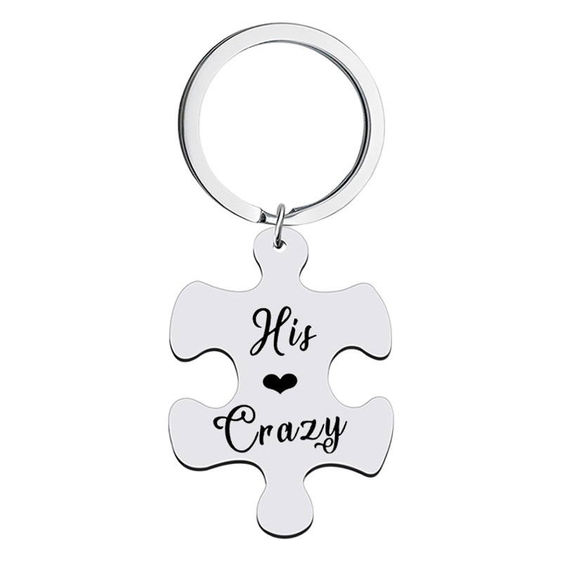 European and American Style Cross-Border New Pendant Fashion Stainless Steel Black Key Ring Puzzle American Necklace Wholesale Keychain
