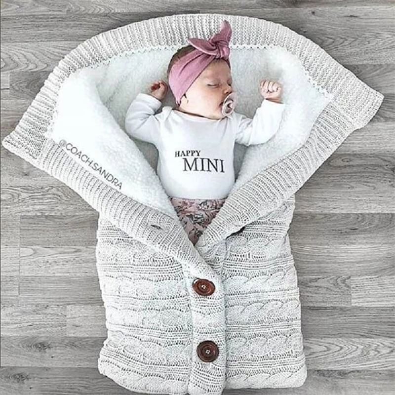Picture of Spring Autumn Winter Knitted Sleeping Bag Baby Carriage Sleeping Bag Swaddling Cart Sleeping Bag Button Twist Sleeping Bag fleece-lined Thickened Bag