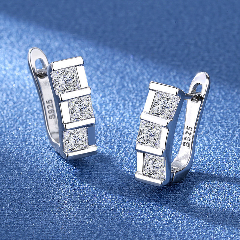 European and American Cross-border Earrings with Diamond Ear Buckle Earrings Women's Light Luxury All-match Niche Geometric Simple Square Ear Buckle Earrings for Women