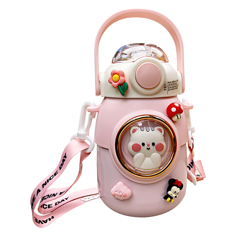 Picture of Large capacity cartoon children's thermos cup 316 stainless steel belly straw cup high color value portable student cup