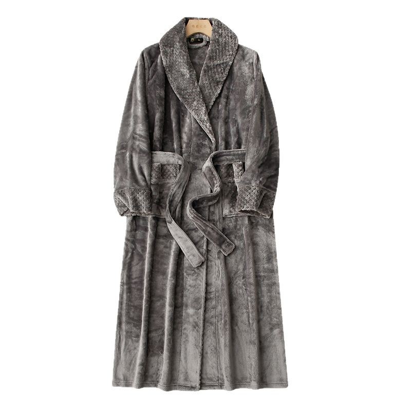 Picture of Splicing Technology Plus Fat Large Size Loose Flannel Couple Nightgown Men and Women Coral Velvet Bathrobe Bathrobe Autumn and Winter