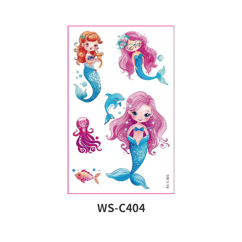 Picture of Cross Border Waterproof Sweat Tattoo Children Cartoon Dream Party Princess Theme Stickers suit Mermaid Tattoo Stickers