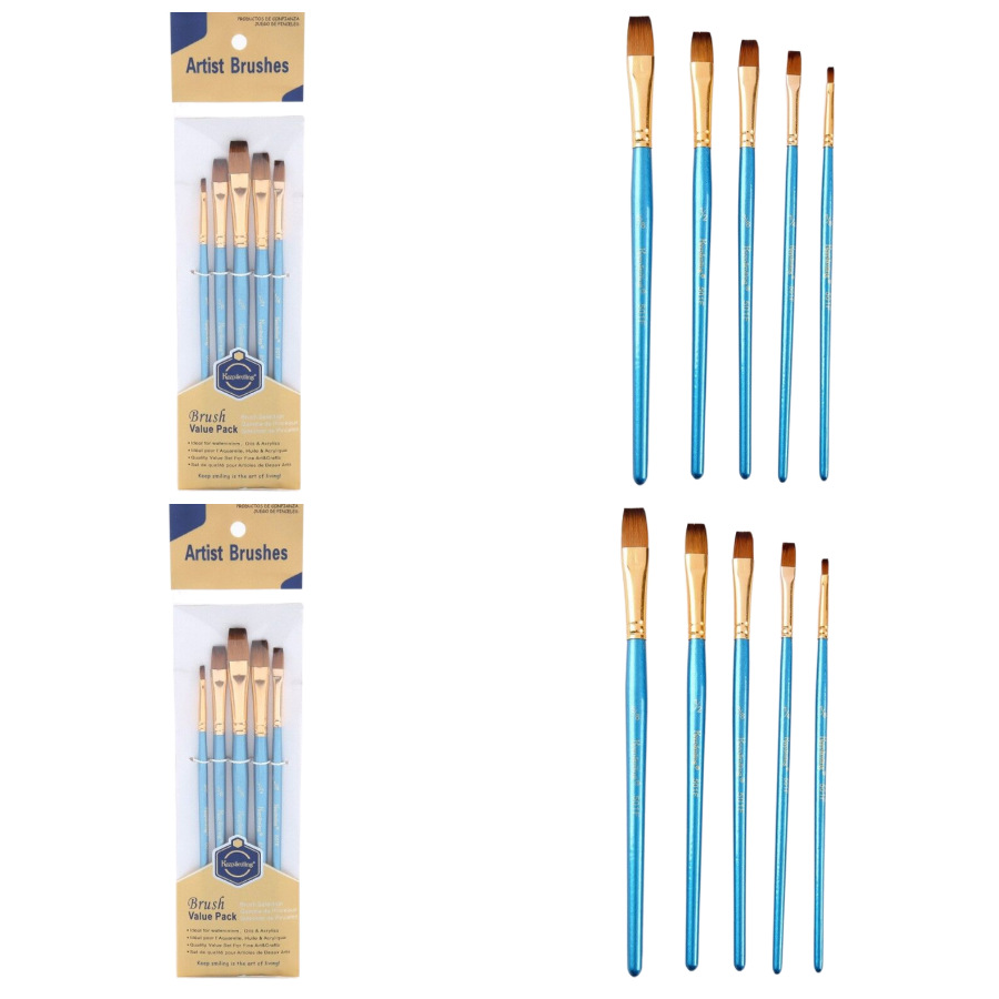 Picture of 5 Pearlescent Blue Nylon Brush Student Painting Pen Set Watercolor Acrylic Art Supplies Wholesale Foreign Trade