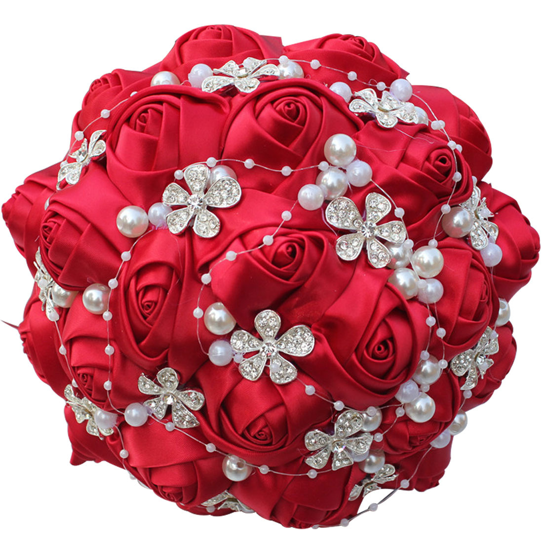 Picture of European and American Super Beautiful Ribbon Flower Wedding Supplies Bride's Hand-held Flower Five-flower Beaded Hand-held Flower Wedding Supplies Hand-held Flower