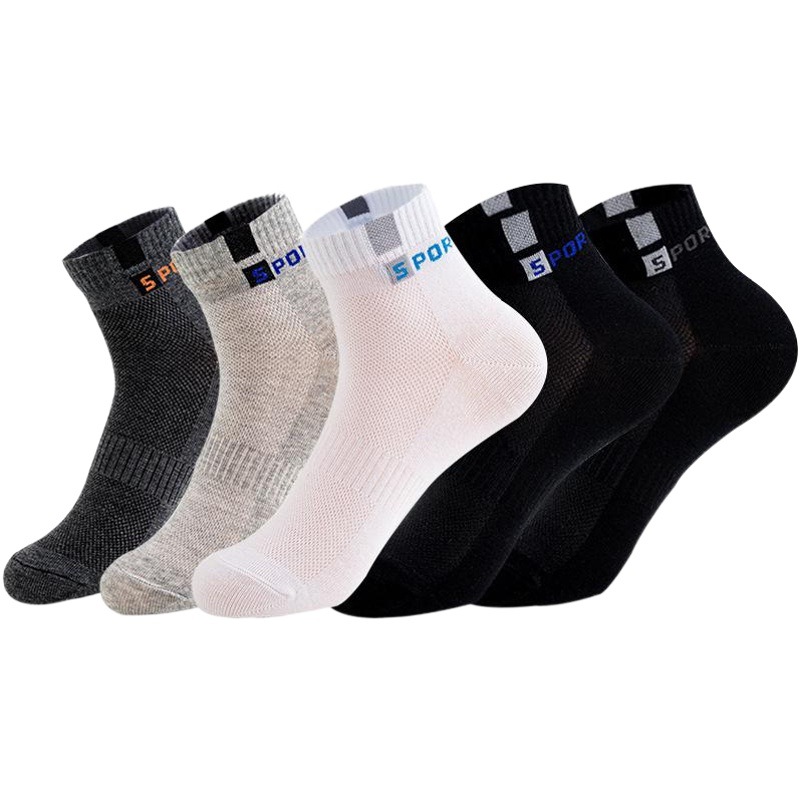 Spring and Summer Men's Thin Cotton Socks Mesh Breathable Mid-Calf Sweat-Absorbent Sports Socks Sport Sweat-Absorbent