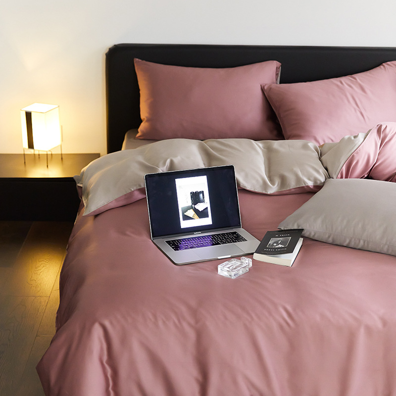 Picture of High-end double-spell Class A Lanjing Tencel four-piece set summer naked sleep cool feeling bed sheet quilt cover solid color Tencel cotton 4