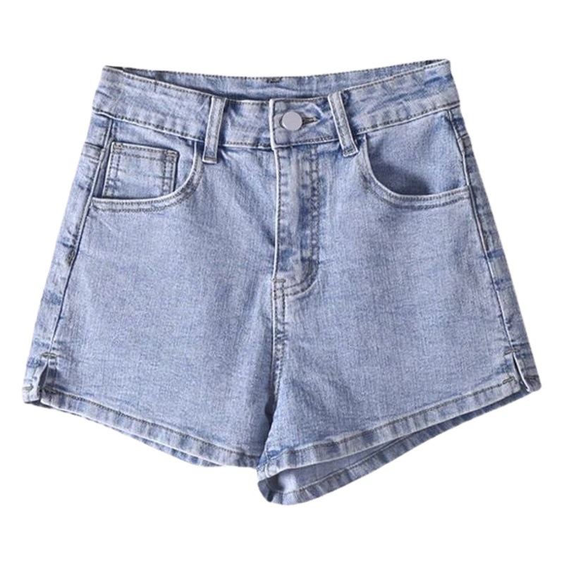 Women's Korean-style All-match Slim-fit Wide-leg Hot Pants with High Waist Stretch light blue Denim Shorts for Summer Women