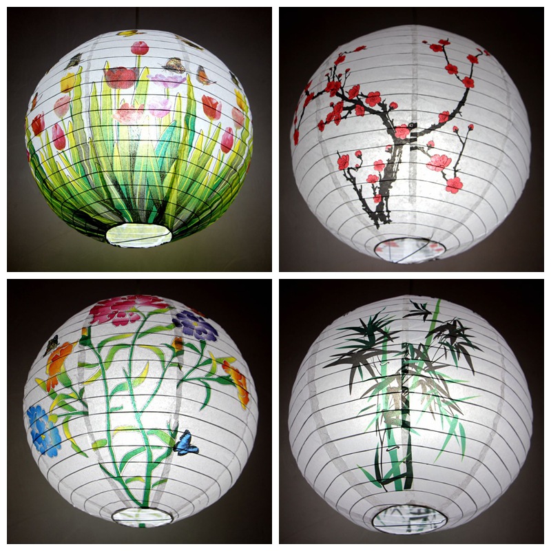 Paper Lanterns Printed with Blue and White Porcelain, Red Flower Porcelain, Plum Blossoms and Bamboo Wholesale Cross-Border Special