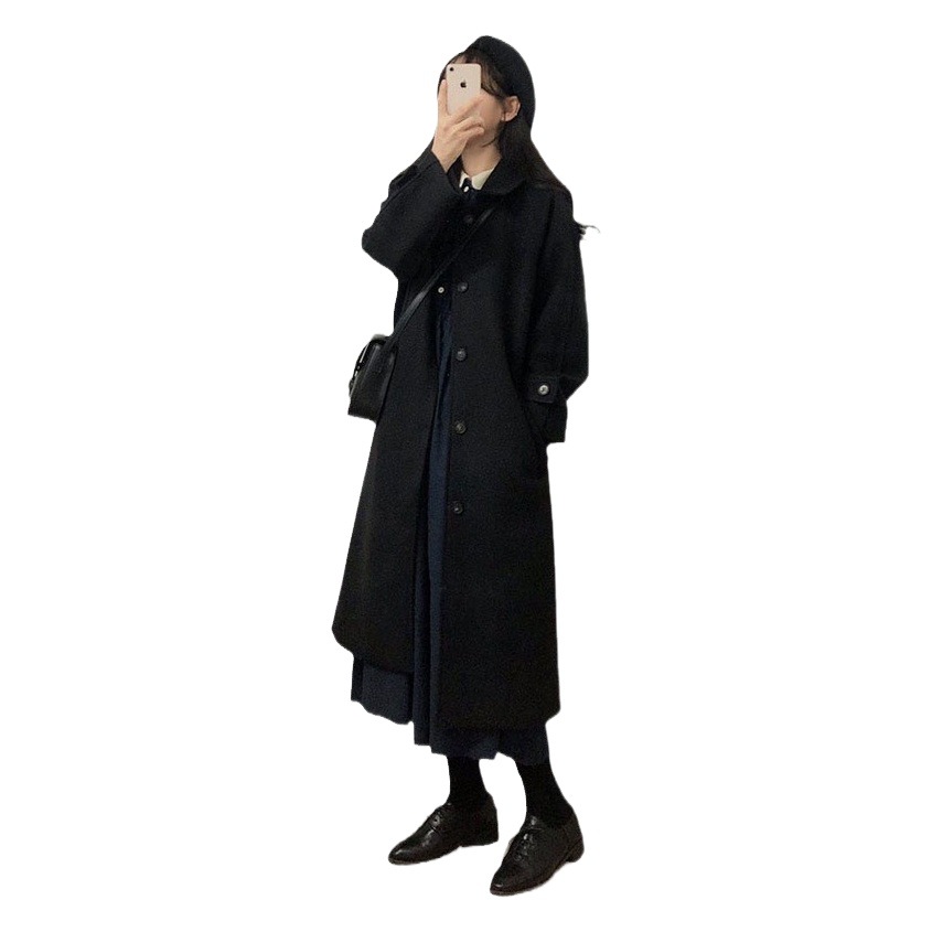 2025 autumn and winter new Korean version of loose thin thick knee woolen coat plus size woolen coat women's long